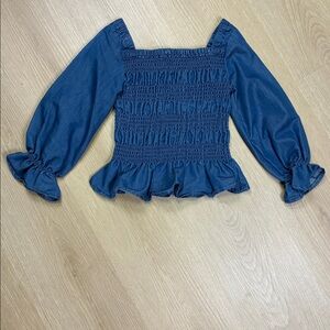 Thereabouts Chambray Denim Blue Smocked Long Sleeve Blouse Top 4/5 Girls